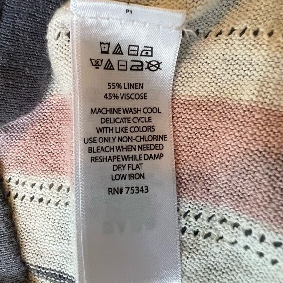 Rachel Zoe Ivory Pink Gray Striped Long Sleeve Open Front Knit Cardigan Large - Picture 12 of 12